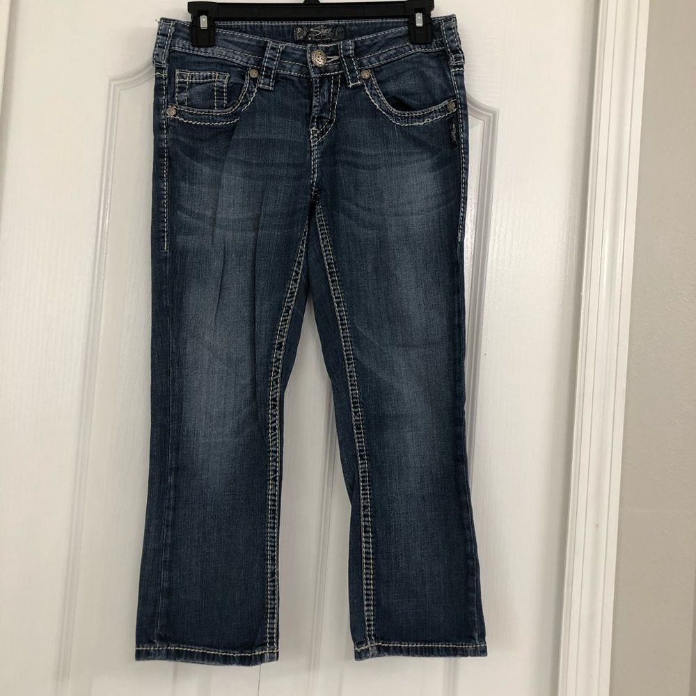 Silver womens vintage Aiko capri low rise jeans blue 25